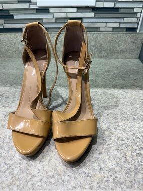 Gianni Bini Tan Patent Leather Ankle-Strap High Heels